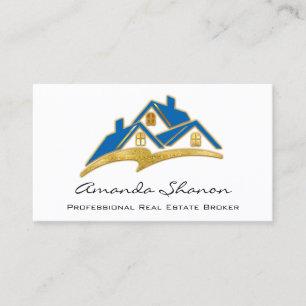Professional Real Estate Broker Agent Blue Gold Business Card