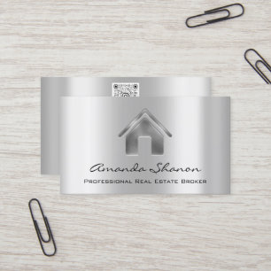 Professional Real Estate Broker Agent Silver Grey Business Card
