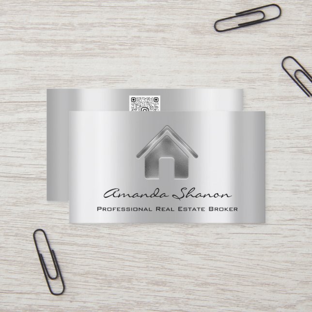 Professional Real Estate Broker Agent Silver Grey  Business Card (Front/Back In Situ)