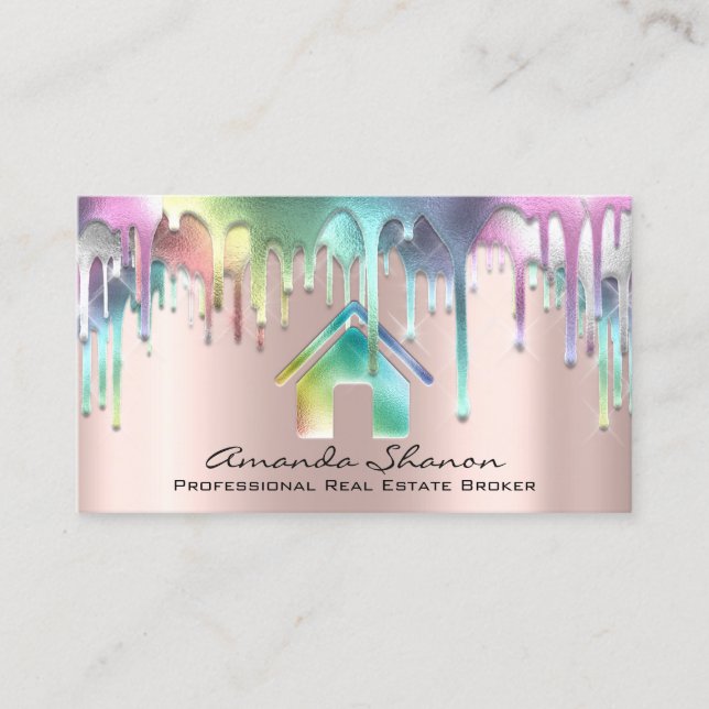 Professional Real Estate Broker Rose HolographDrip Business Card (Front)