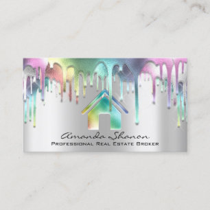 Professional Real Estate Broker Silver Grey Drips Business Card