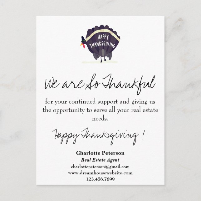 Professional Real Estate Business Thanksgiving Holiday Postcard (Front)