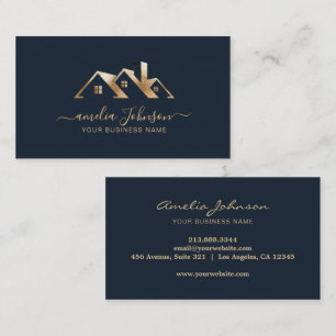 Professional Real Estate Dark Navy Blue Gold Foil  Business Card