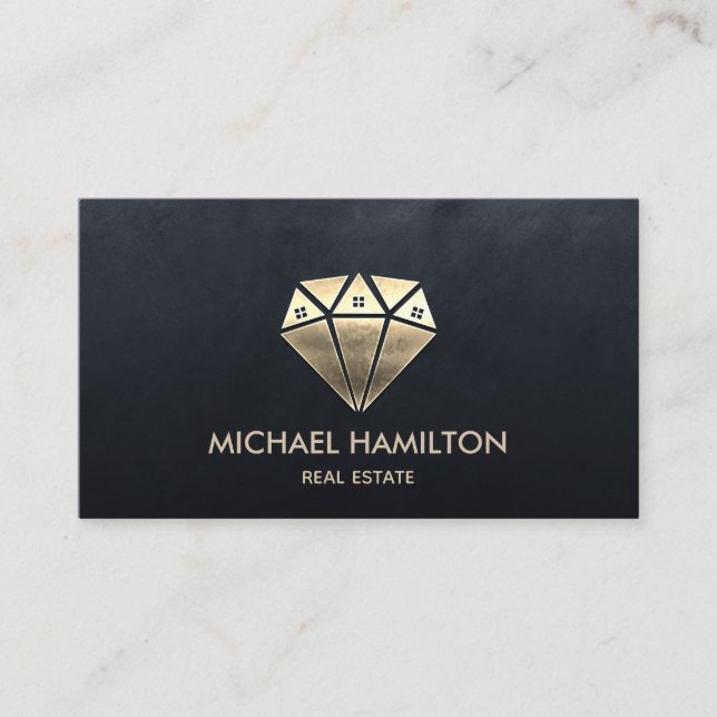 Professional real estate gold diamond house logo business card (Front)
