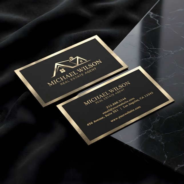 Professional Real Estate House Logo Black & Gold   Business Card (Creator Uploaded)