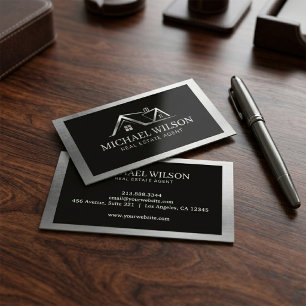 Professional Real Estate House Logo Black & Silver Business Card