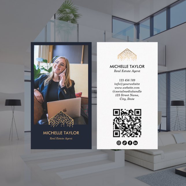 Professional Real Estate Logo Photo QR Code Business Card (Creator Uploaded)