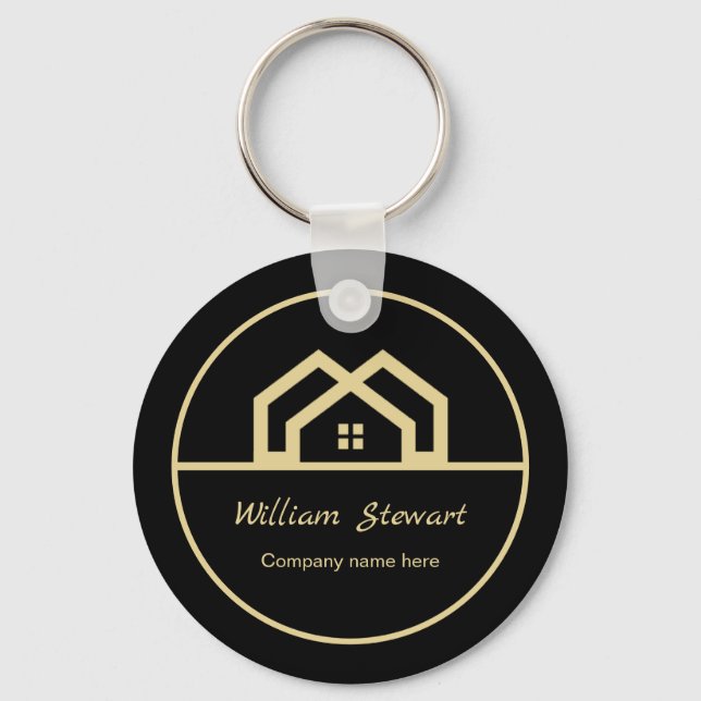 Professional Real Estate Modern Black Custom House Key Ring (Front)