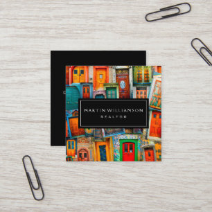 Professional Real Estate Modern Classic Doors Square Business Card
