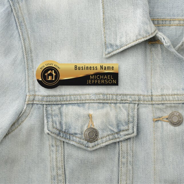 Professional Realtor  - Black & Gold Name Tag (In Situ)
