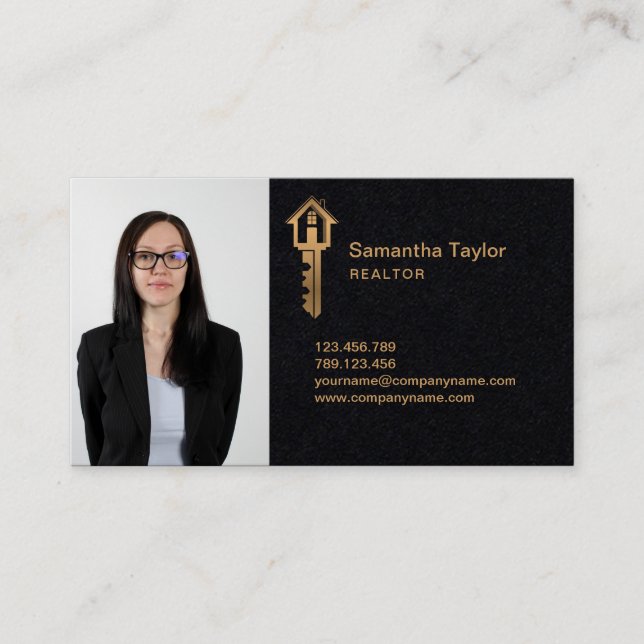 Professional Realtor Real Estate Add Photo Key Bus Business Card (Front)