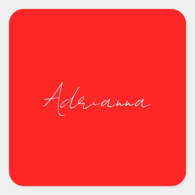 Professional red add your name handwriting retro square sticker (Front)