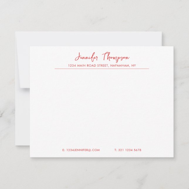 Professional Red and White Script Business Card (Front)