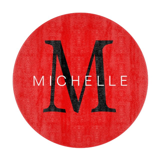 Professional Red Black Monogram Your Name Cutting Board (Front)