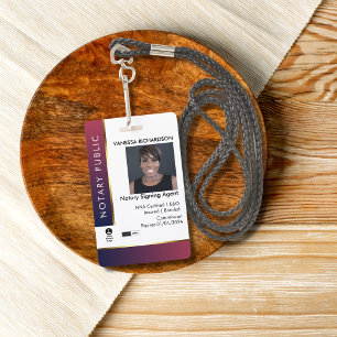 Professional Red & Blue Add Logo Notary Photo ID  ID Badge