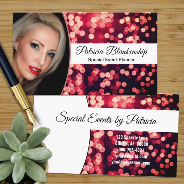 Professional Red Bokeh Custom Photo Business Card (Creator Uploaded)