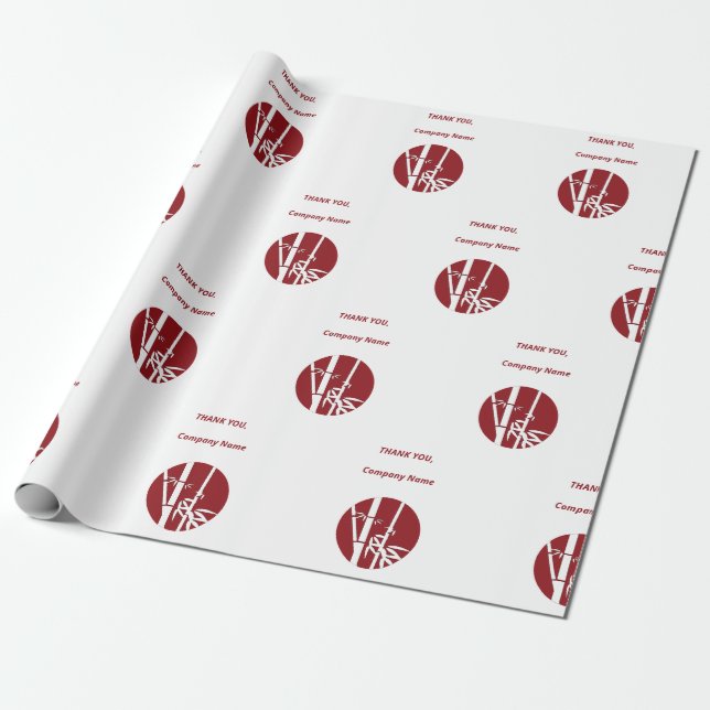 Professional Red Custom Logo & Thank You  Wrapping Paper (Unrolled)