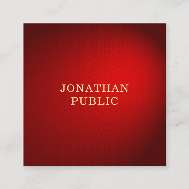 Professional Red Damask Gold Text Elegant Template Square Business Card (Front)