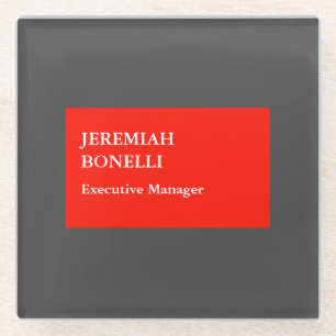 Professional red grey minimalist modern your name glass coaster