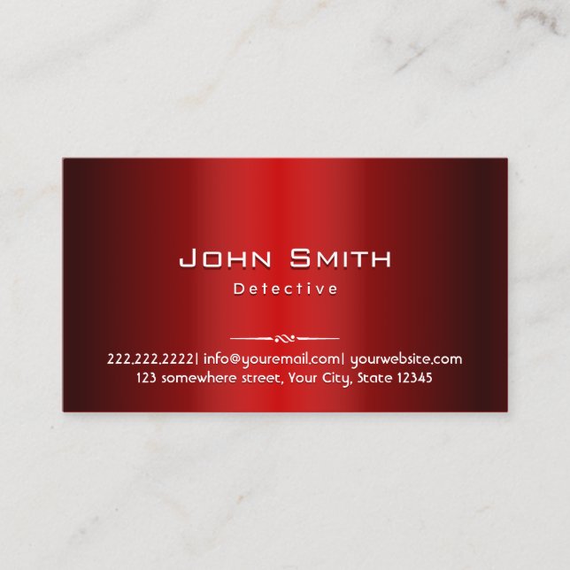 Professional Red Metal Detective Business Card (Front)