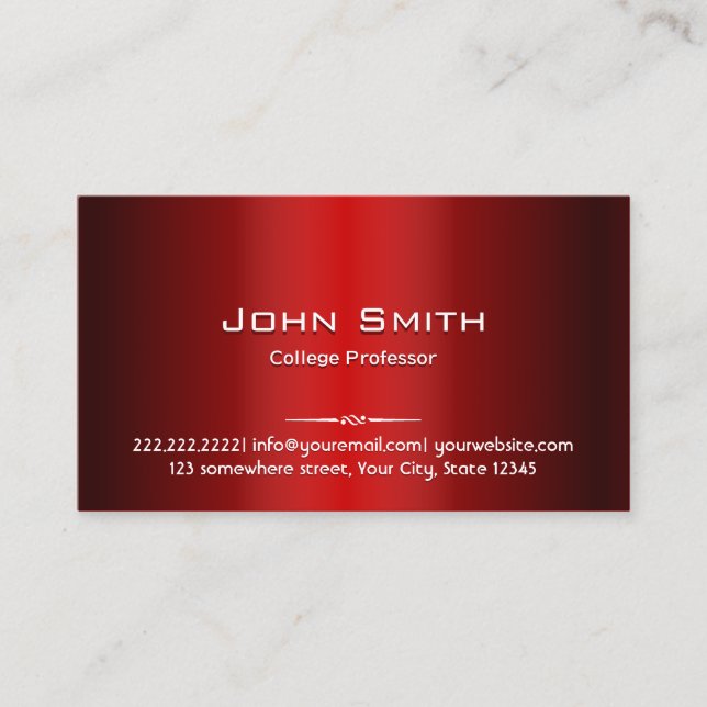 Professional Red Metal Professor Business Card (Front)