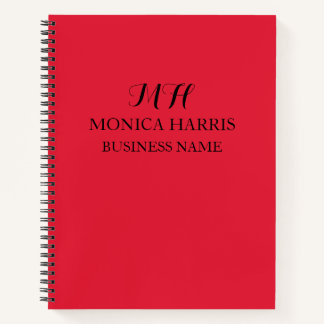 Professional Red Monogram Initial Business Notebook