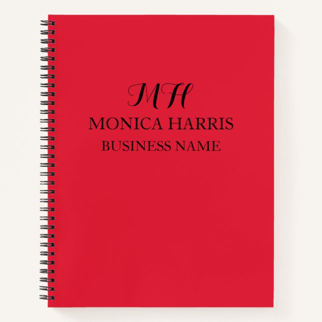 Professional Red Monogram Initial Business Notebook (Front)