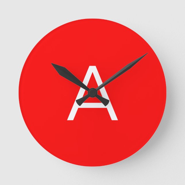 Professional red monogram initial letter round clock (Front)
