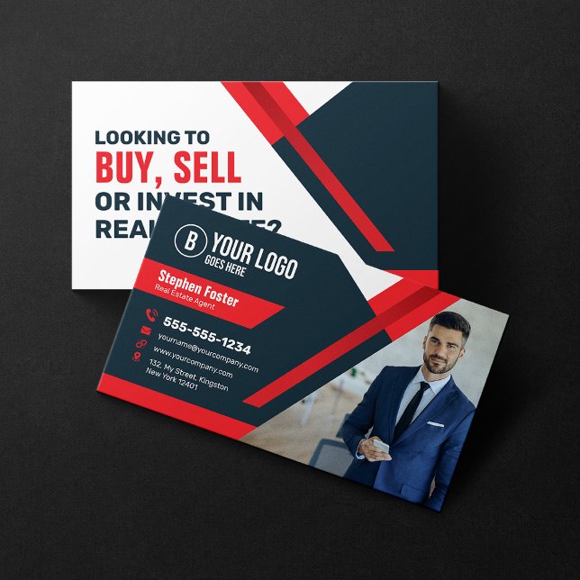 Professional Red Real Estate Agent Buy Sell Invest Business Card (Creator Uploaded)