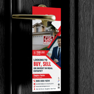Professional Red Real Estate Agent Buy Sell Invest Door Hanger