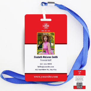 Professional Red Security Badge: Photo & Company ID Badge