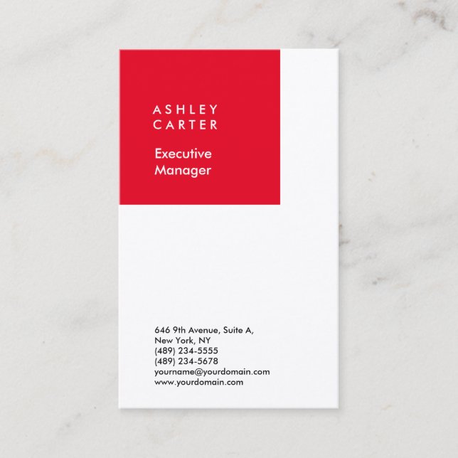 Professional red white minimalist modern business card (Front)
