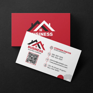 Professional Red & White Roofing Construction Business Card