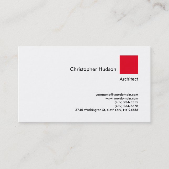 Professional Red White Simple Plain Architect Business Card (Front)