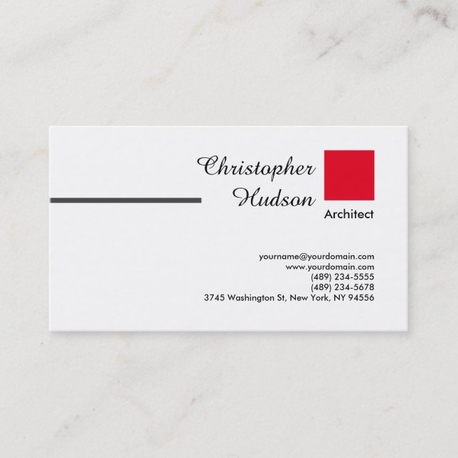 Professional Red White Simple Plain Architect Business Card (Front)