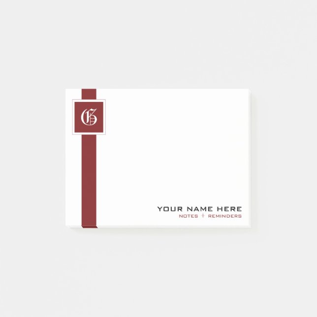 Professional Red & White Stripe Monogram Post-it Notes (Front)