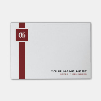 Professional Red & White Stripe Monogram Post-it Notes