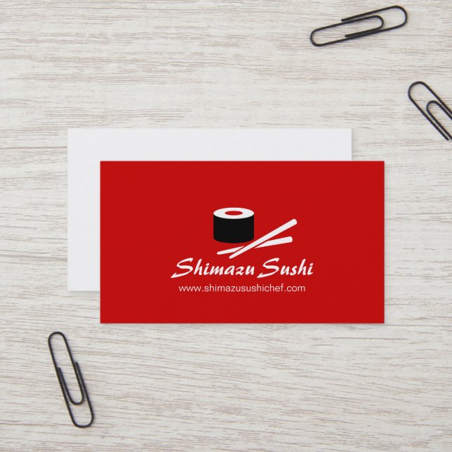 Professional red white sushi chef business card (Front/Back In Situ)