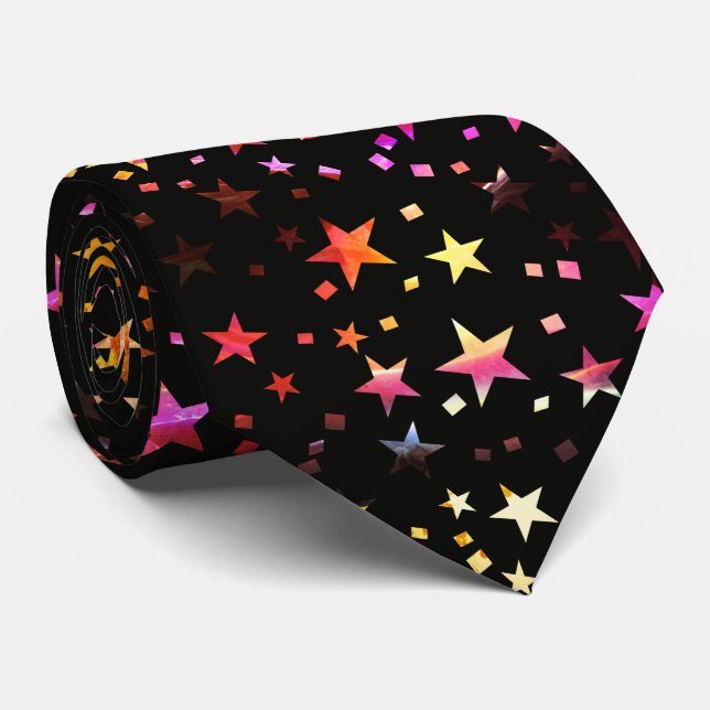 Professional Red Yellow Gold Stars Black Tie (Rolled)