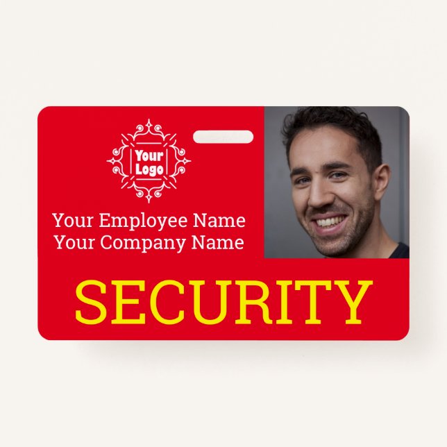 Professional Red & Yellow Security Guard Photo ID ID Badge (Front)