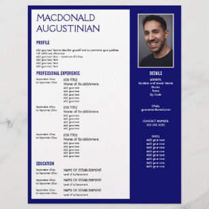 Professional RESUME TEMPLATE   Custom Photo BLUE Letterhead