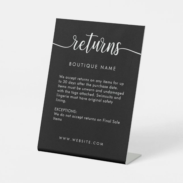 Professional Retail Store Return Policy Pedestal Sign (Front)