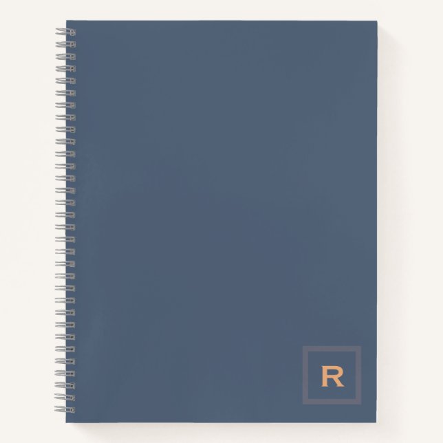 Professional Retro Blue Solid Colour Plain Initial Notebook (Front)