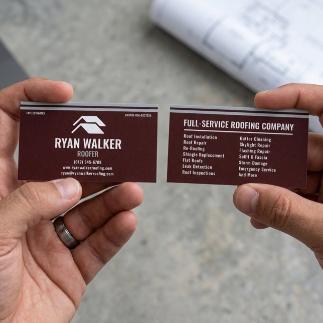 Professional Roofing Modern Maroon & Silver Stripe Business Card (Creator Uploaded)