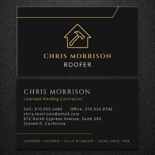 Professional Roofing Roofer Construction Black Business Card