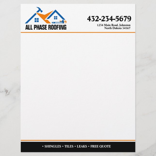 Professional Roofing Service Custom Letterhead (Front)