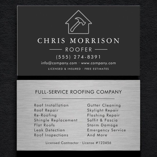 Professional Roofing Services Metallic Business Card (Creator Uploaded)