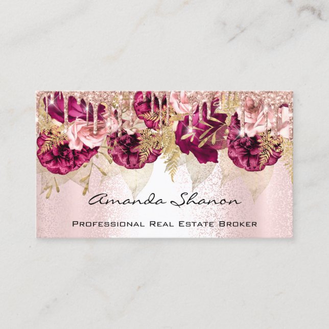 Professional Rose Blush Flowers Drip QRCODE Logo  Business Card (Front)