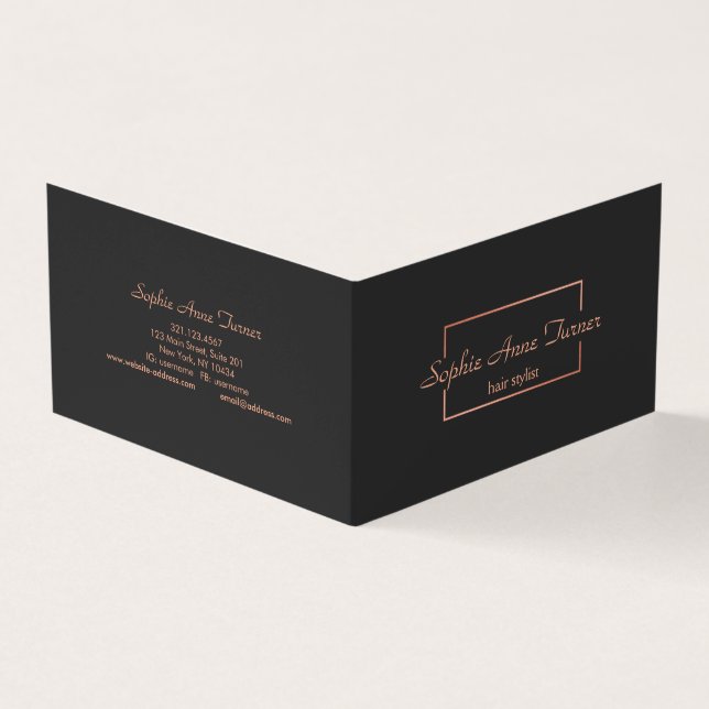 Professional Rose Gold Broken Frame on Dark Grey Business Card (Outside)