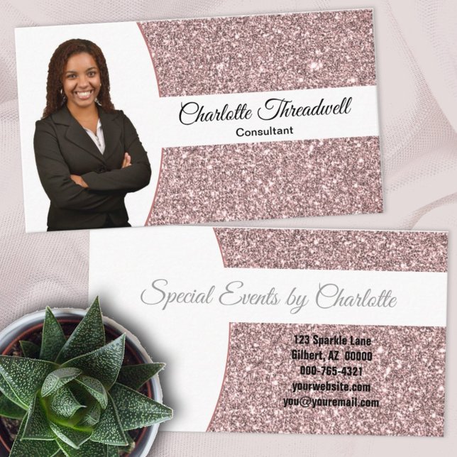 Professional Rose Gold Glitter Custom Photo Business Card (Creator Uploaded)